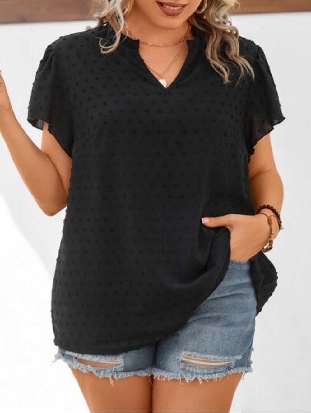 *SALE* SHEIN Curve Lune Plus Swiss Dot Batwing Sleeve Black Blouse Women's 4X